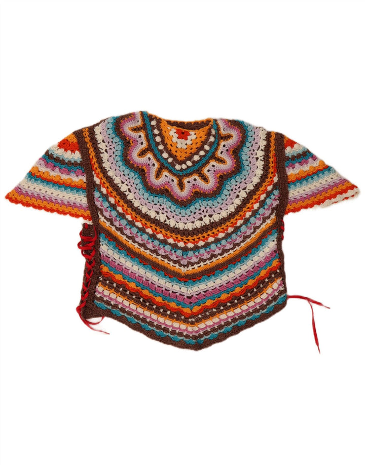 Top camicetta asimmetrica da donna vintage UK 14 grandi righe multicolori