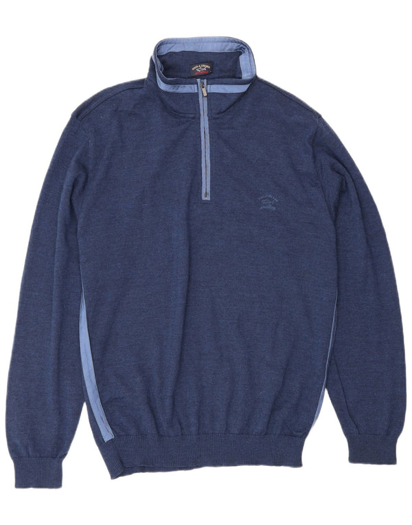 Paul & Shark Maglione da uomo con zip e collo da yachting, grande, in lana blu navy