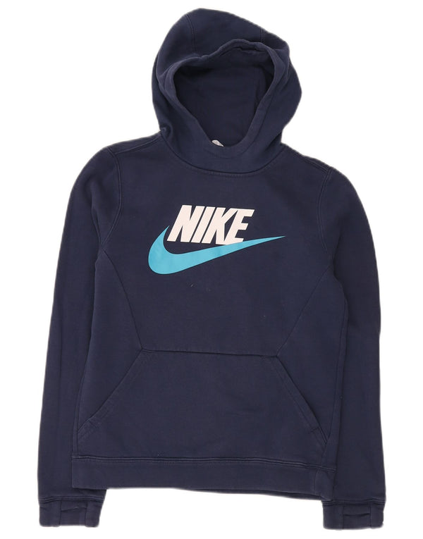 Felpa con cappuccio grafica NIKE per ragazzi 12-13 anni, grande, in cotone blu navy