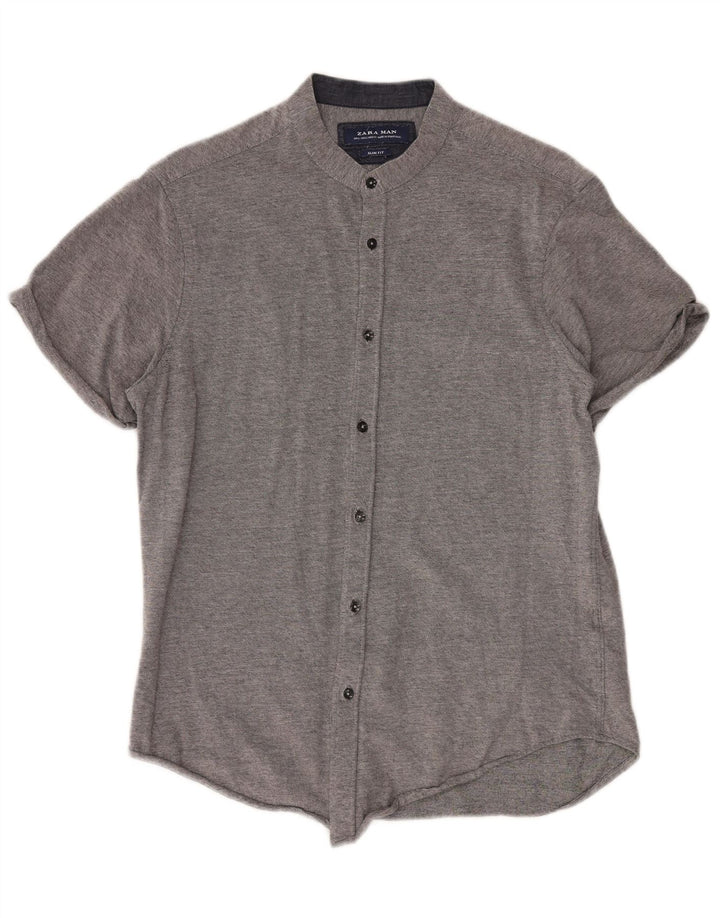 Camicia Zara da uomo slim fit a maniche corte grande grigia