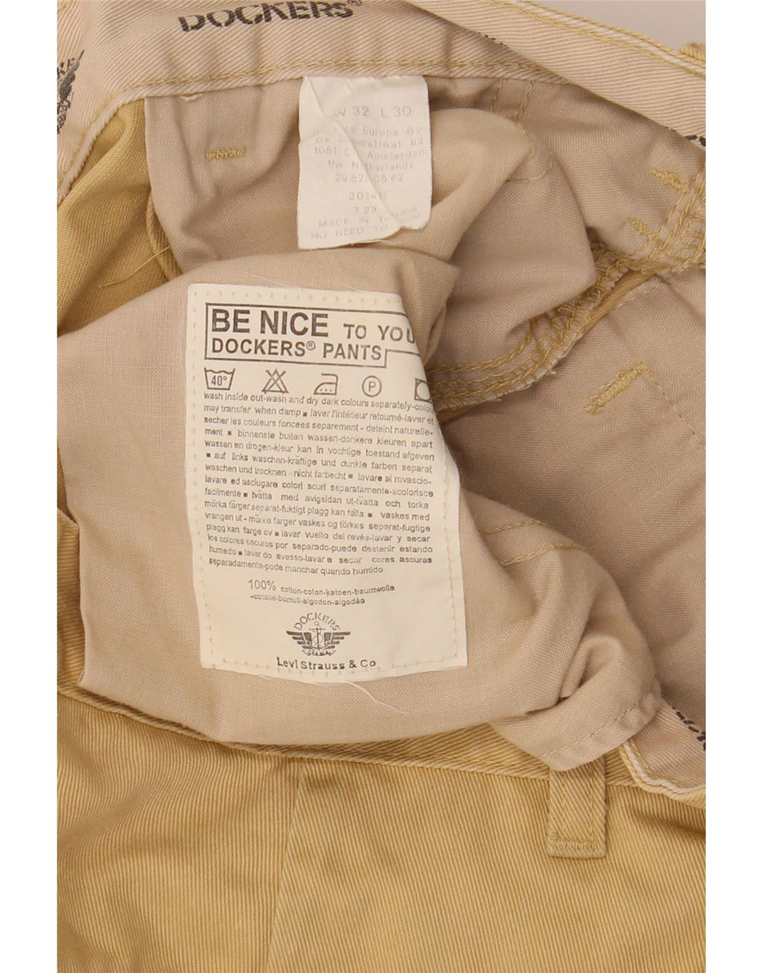 DOCKERS Pantaloni chino da uomo con pegging W32 L30 cotone beige