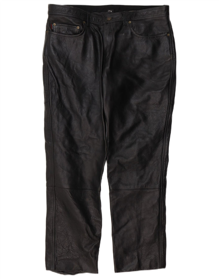 POLO Pantaloni dritti in pelle da uomo W38 L31 Pelle nera
