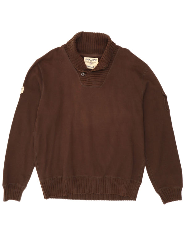 Maglione da uomo con collo a scialle Aviazione Navale 3XL cotone marrone