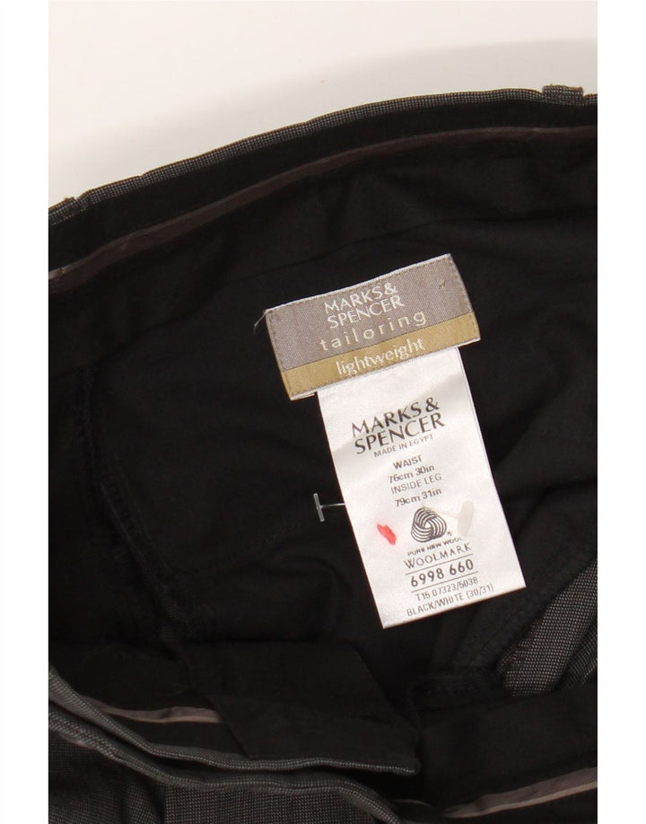 Pantaloni da abito dritti da uomo Marks & Spencer W30 L31 pied de poule neri