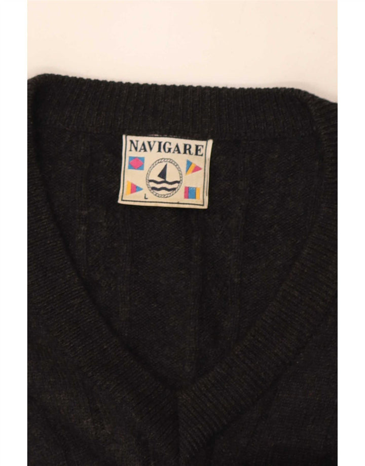 Maglione da uomo con scollo a V Navigare, grande, in lana grigia