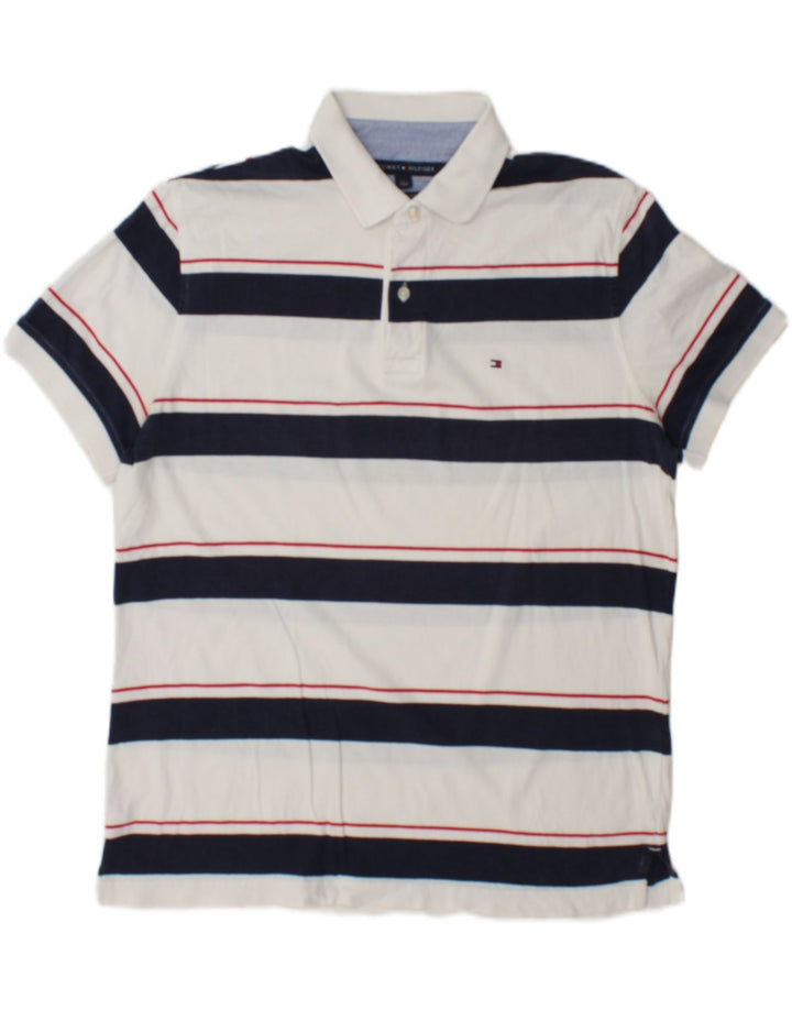 Polo da uomo su misura Tommy Hilfiger, vestibilità larga, a righe bianche
