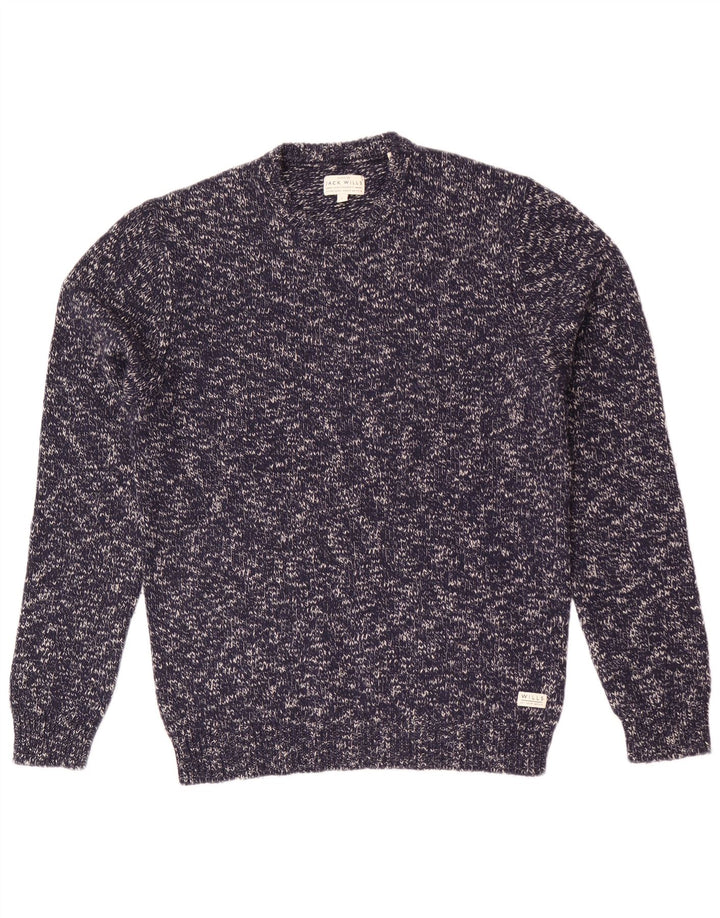Maglione maglione girocollo da uomo Jack Wills grande lana d'agnello screziata blu navy