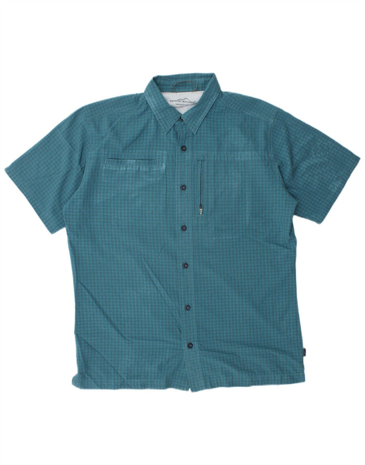 EDDIE BAUER Camicia a maniche corte da uomo in poliestere a quadretti blu medio