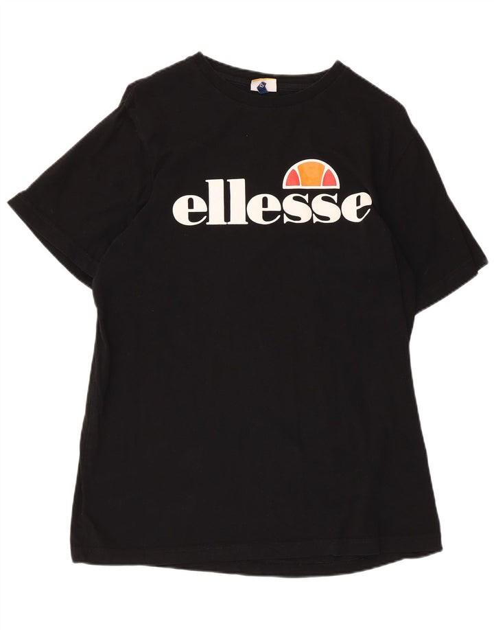 ELLESSE Womens Graphic T-Shirt Top UK 12 Medium Black Cotton