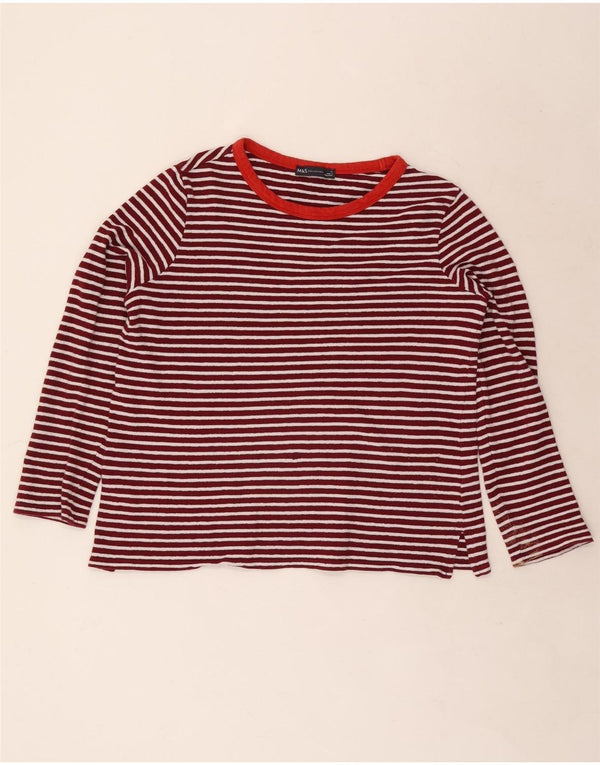 Marks & Spencer Top da donna a maniche lunghe UK 14 Large in cotone a righe bordeaux