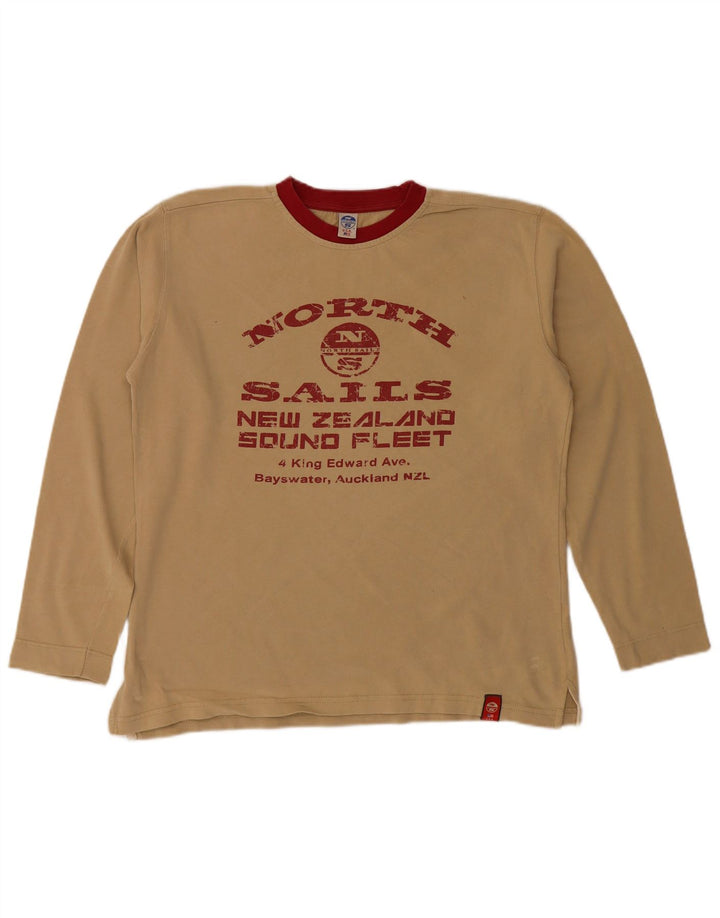North Sails Top grafico da uomo a maniche lunghe in cotone color block beige grande