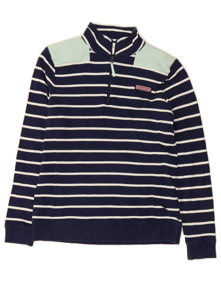 VINEYARD VINES Mens Zip Neck Sweatshirt Jumper Small Navy Blue Striped Vintage Vineyard Vines and Second-Hand Vineyard Vines from Messina Hembry 