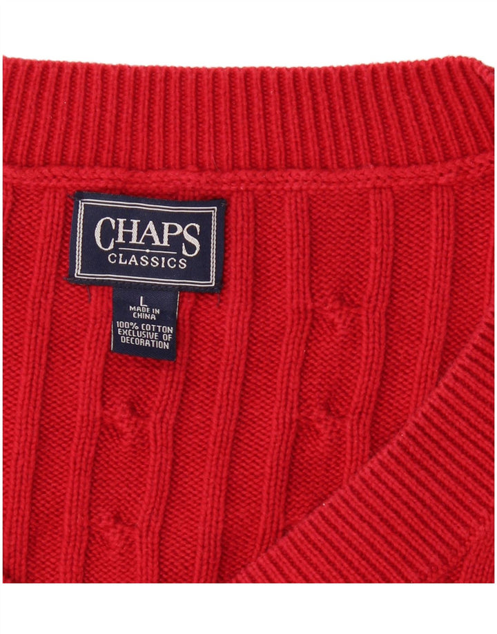 CHAPS Womens V-Neck Jumper Sweater UK 14 Large Red Cotton