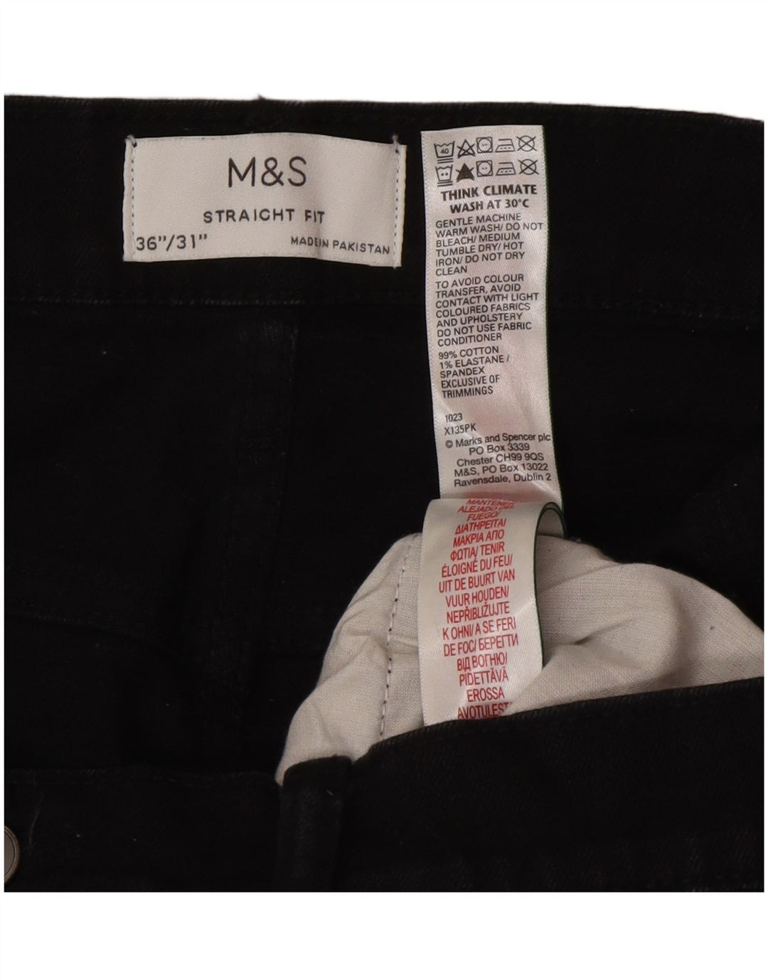 Jeans dritti da uomo Marks & Spencer W36 L31 cotone nero