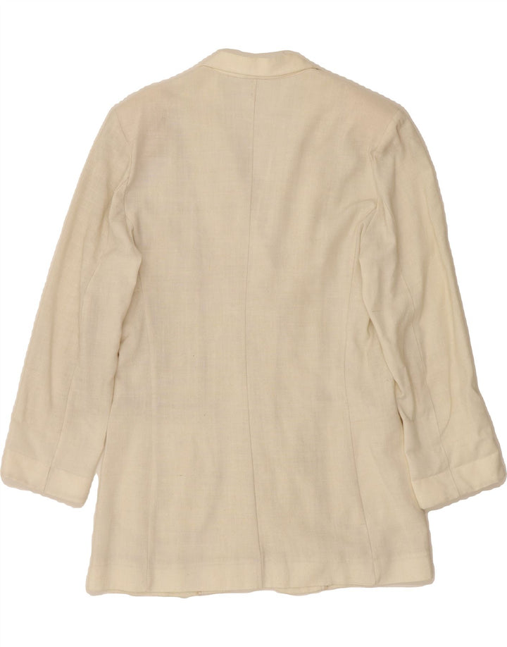 VINTAGE Womens 3 Button Blazer Jacket UK 14 Medium Off White Viscose Vintage Vintage and Second-Hand Vintage from Messina Hembry 