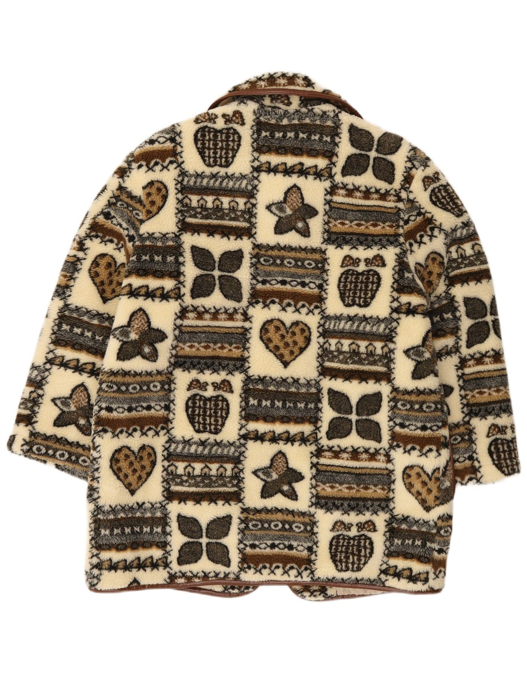 Montgomery in pile con grafica vintage da donna UK 14 grande patchwork beige