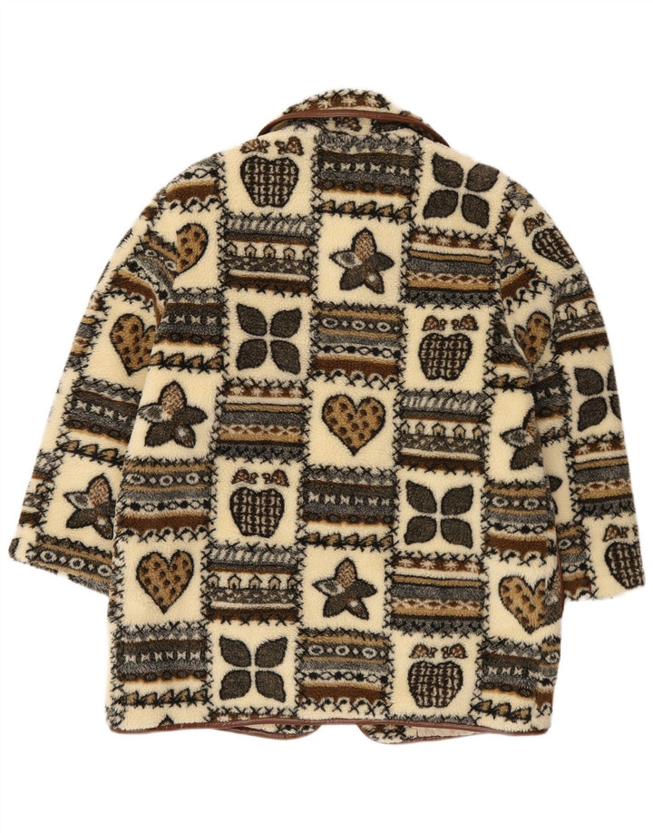 Montgomery in pile con grafica vintage da donna UK 14 grande patchwork beige