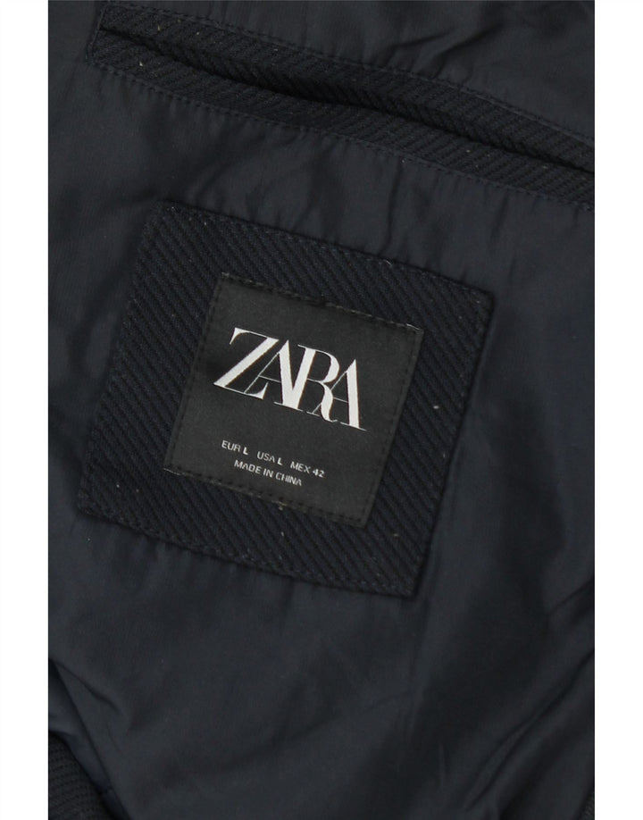 Cappotto imbottito con cappuccio da uomo Zara UK 40 grande invernale in poliestere blu navy