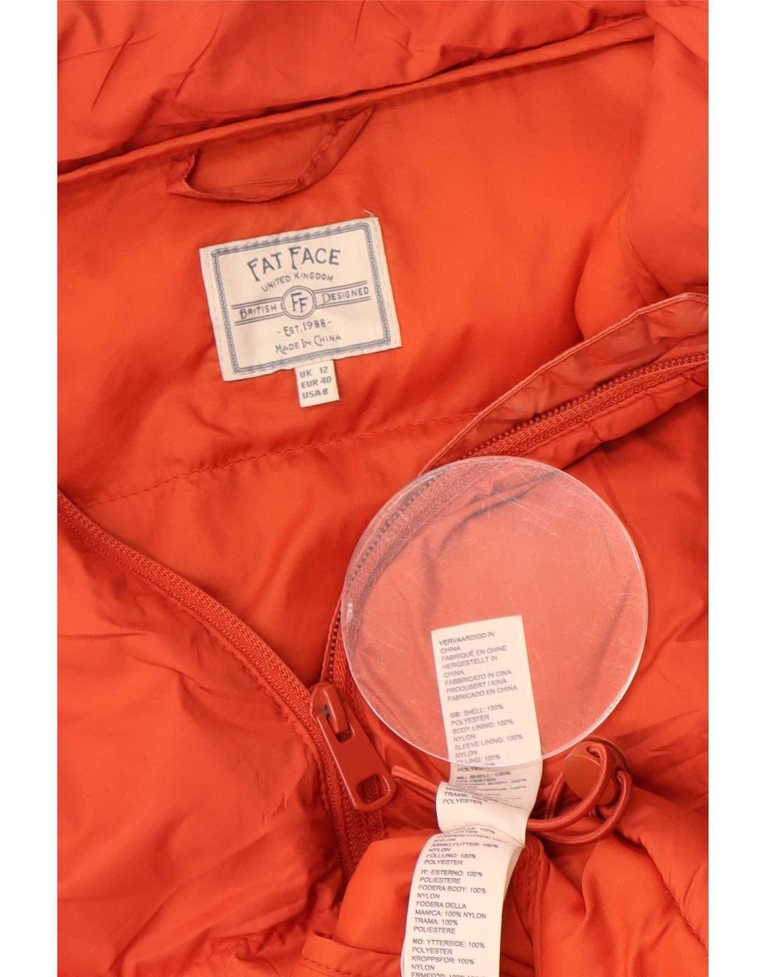 Giacca imbottita da donna Fat Face UK 12 Arancione medio Poliestere
