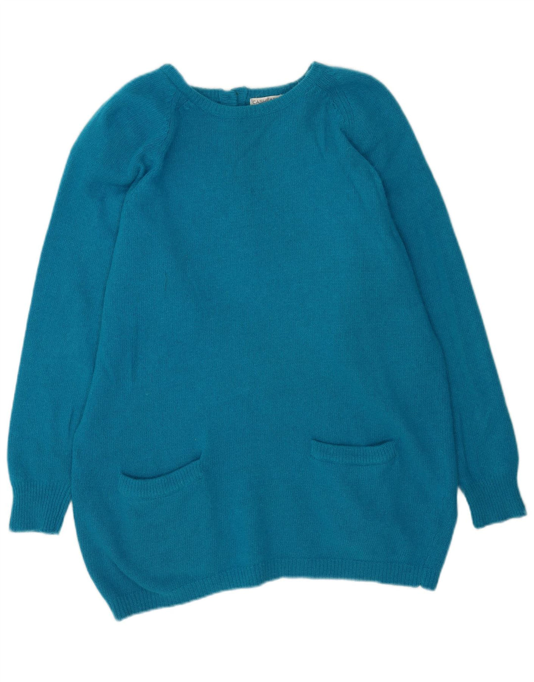 Maglione maglione girocollo oversize da donna vintage con linea lunga UK 10 piccolo blu