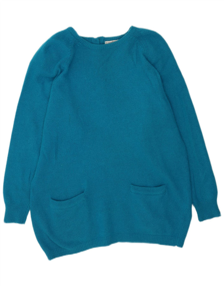 Maglione maglione girocollo oversize da donna vintage con linea lunga UK 10 piccolo blu