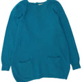 Maglione maglione girocollo oversize da donna vintage con linea lunga UK 10 piccolo blu