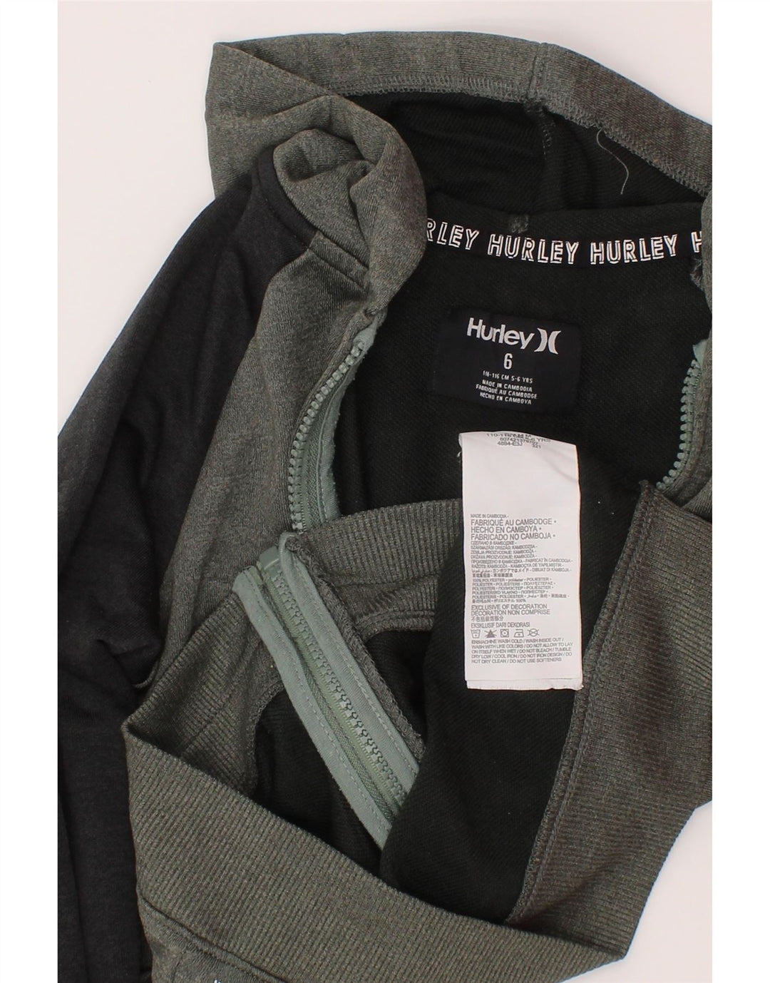 Felpa con cappuccio e zip grafica Hurley per ragazzi 5-6 anni in poliestere color block grigio