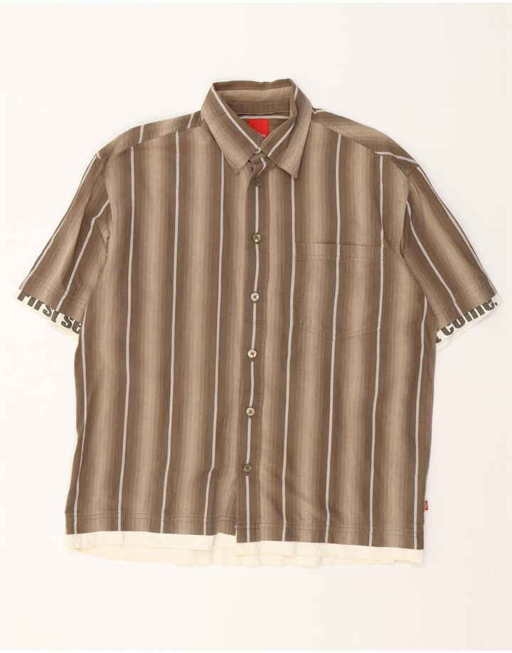 S.OLIVER Camicia grafica da uomo a maniche corte in cotone a righe marrone medio