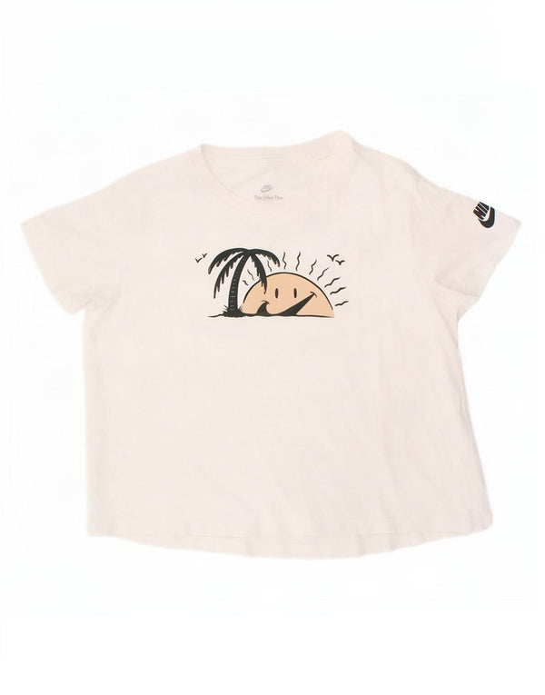 T-shirt grafica Nike per ragazze, maglietta grande, 12-13 anni, in cotone bianco