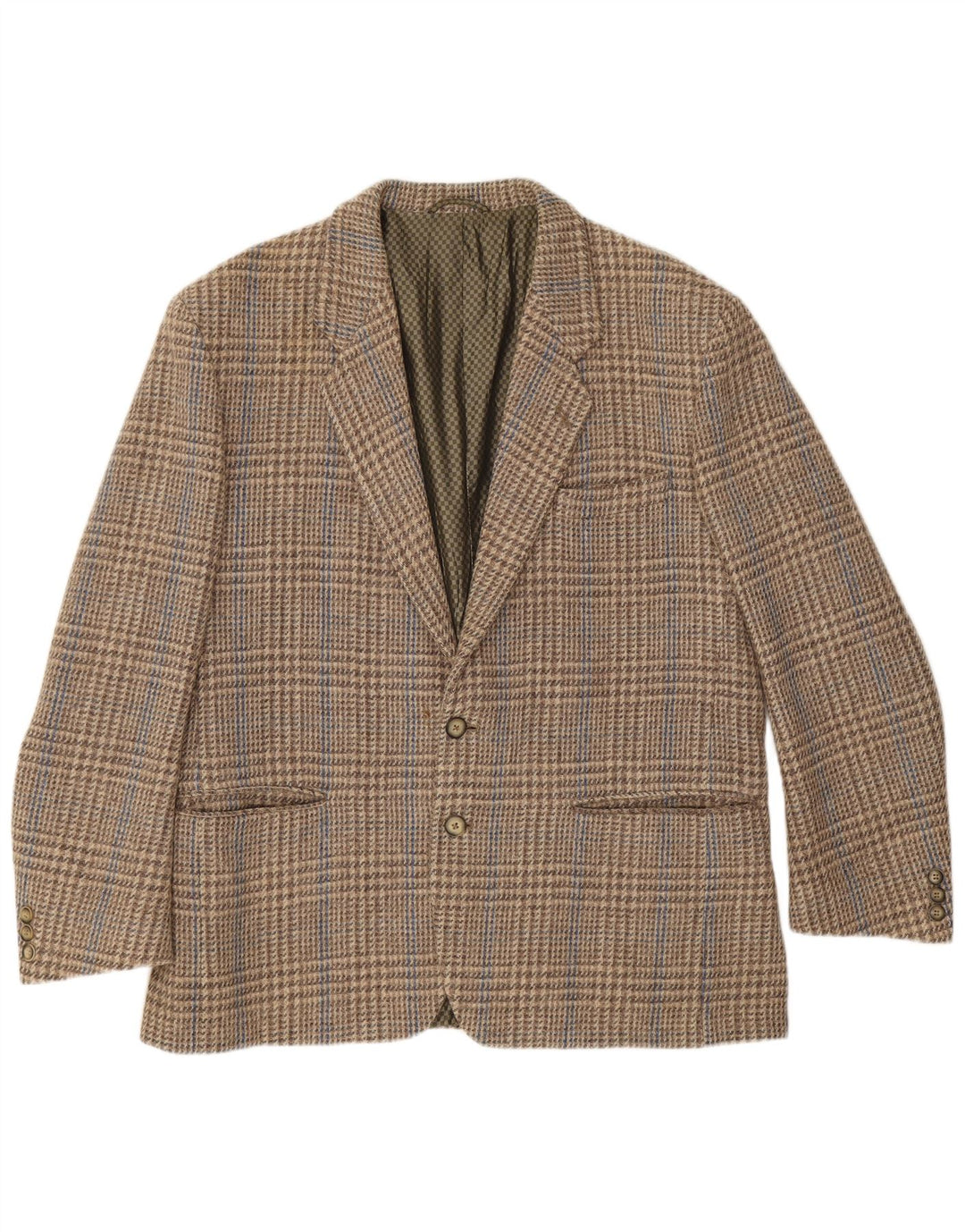 Giacca blazer vintage da uomo a 2 bottoni IT 52 XL Lana vergine pied de poule marrone