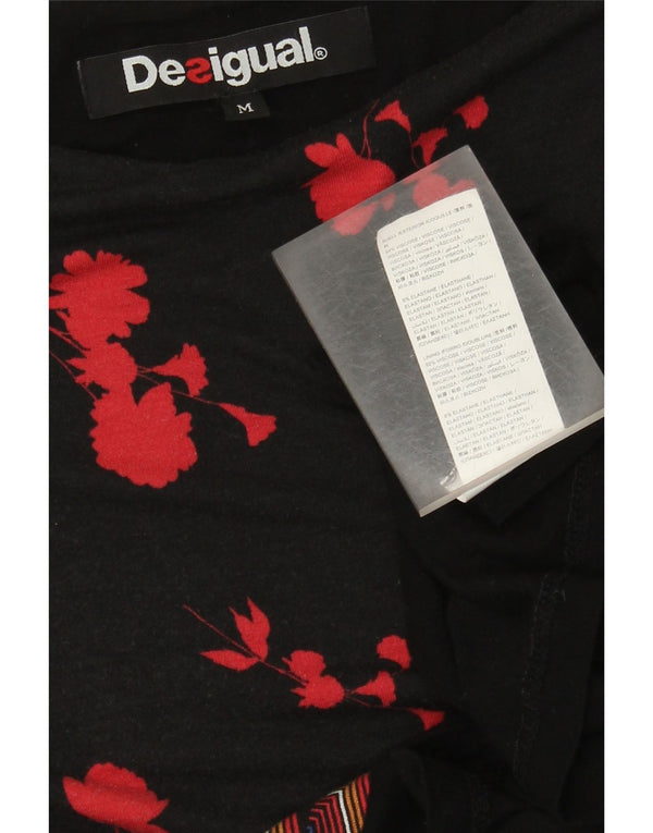 Desigual Donna Top Manica Lunga UK 12 Medium Black Floral Viscosa