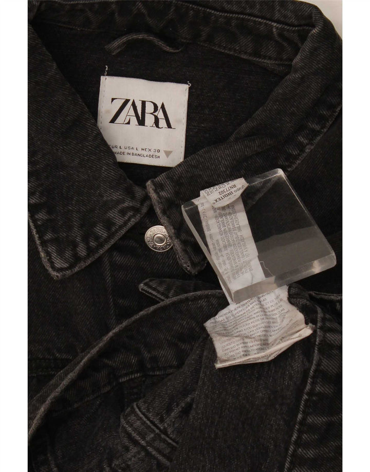 Giacca corta in denim da donna Zara UK 16 grande cotone nero