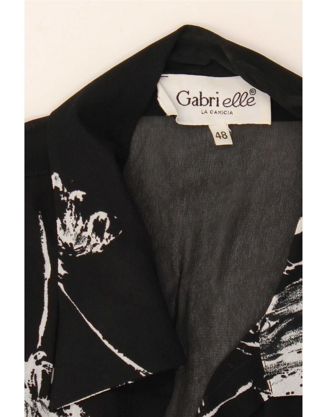 Camicetta da donna vintage a mezza manica con motivo astratto IT 48 XL Nera