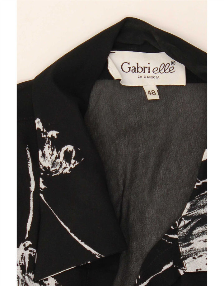 Camicetta da donna vintage a mezza manica con motivo astratto IT 48 XL Nera