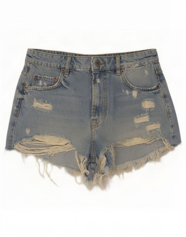 Pantaloncini in denim invecchiato da donna Zara EU 38 piccoli W28 cotone blu