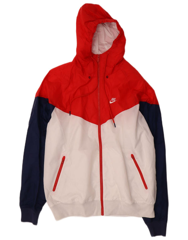 Giacca antipioggia Nike da uomo, vestibilità ampia, con cappuccio, UK 40, grande, nylon color block bianco