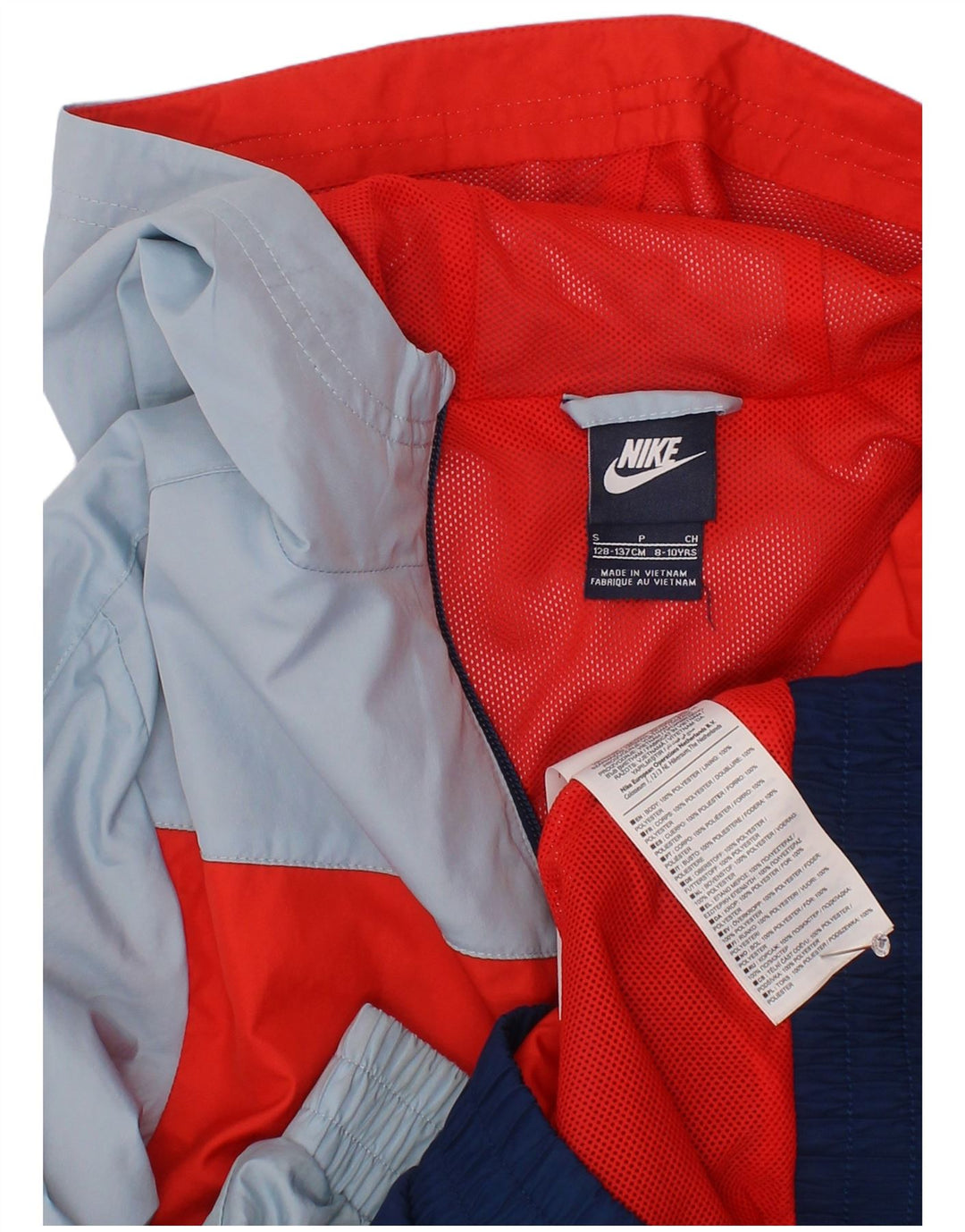 Giacca antipioggia con cappuccio Nike per ragazzi 8-9 anni Small Blu Navy Colourblock