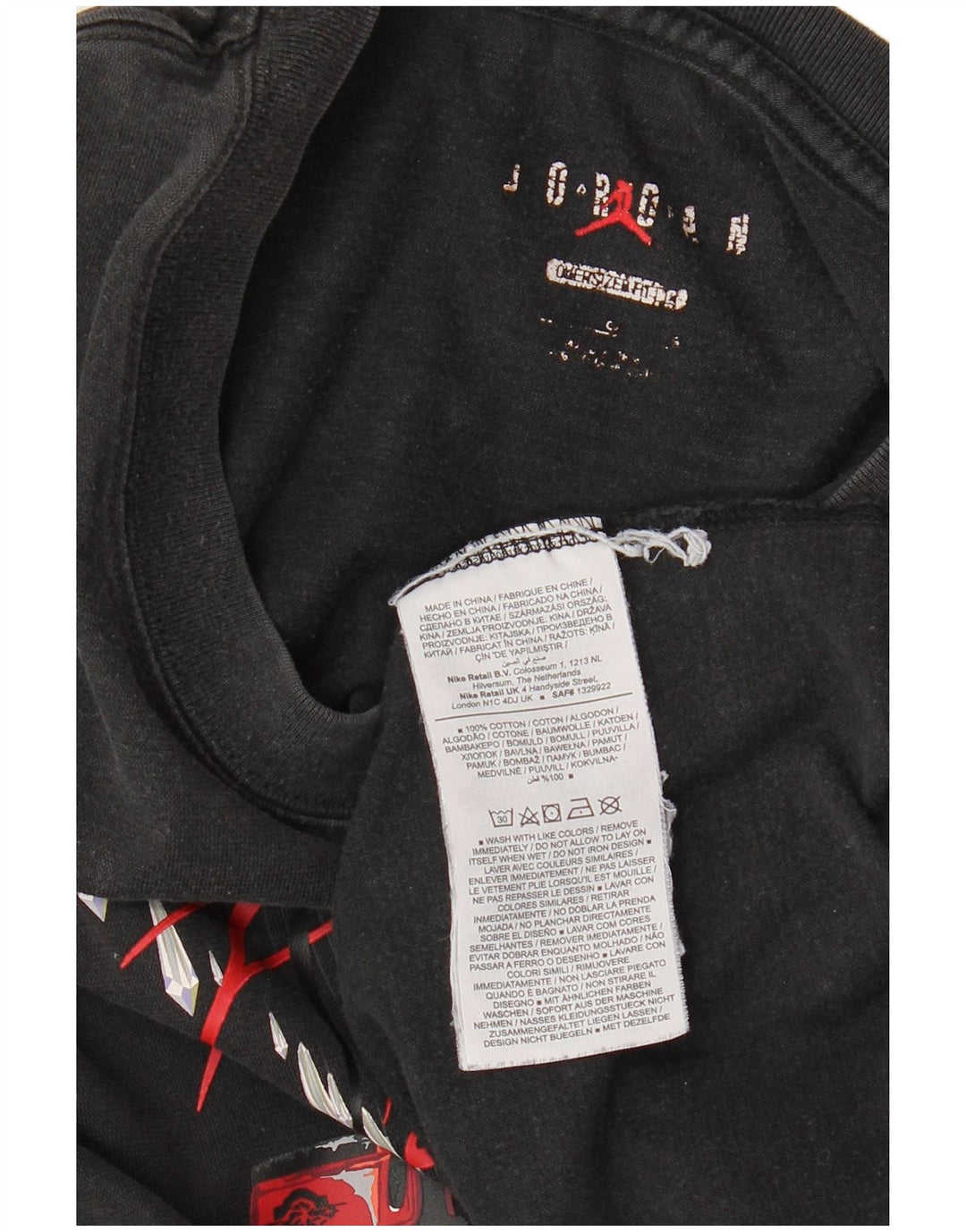 JORDAN T-shirt grafica oversize da uomo XL XL in cotone nero