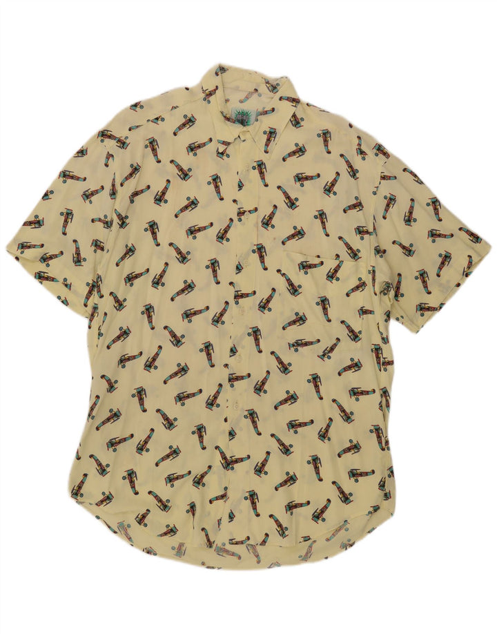 Camicia a maniche corte grafica vintage da uomo XL gialla