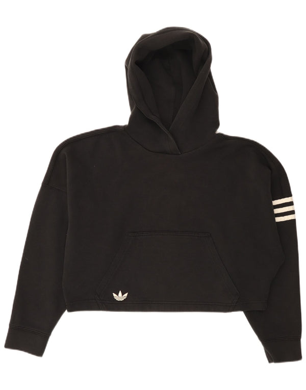 Felpa con cappuccio oversize corta da donna Adidas UK 6 XS cotone nero