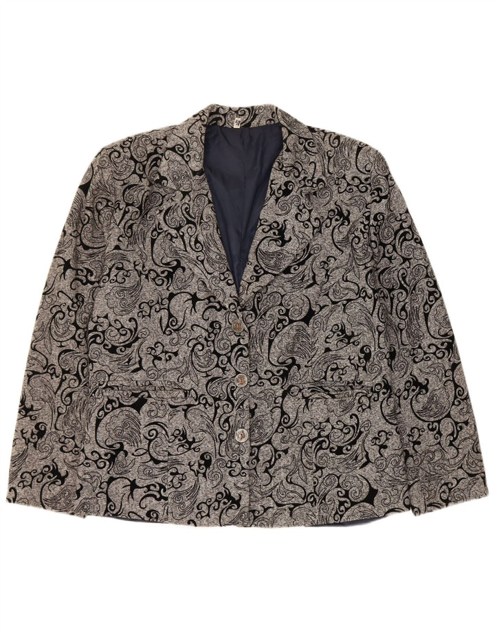 Giacca blazer vintage da donna a 3 bottoni IT 48 XL Grigio Paisley