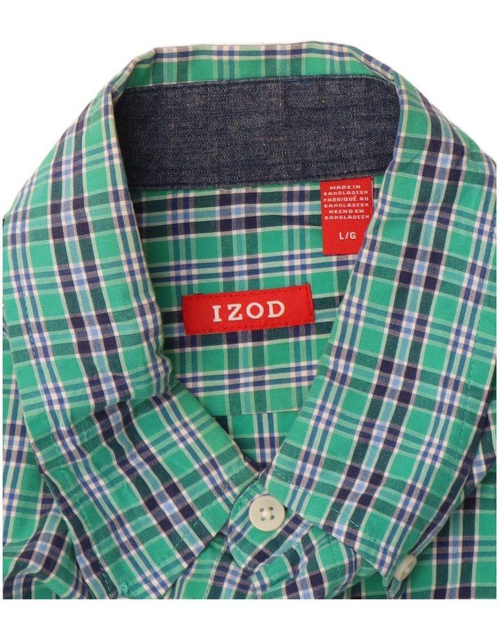 Camicia a maniche corte da uomo IZOD in cotone a quadri verdi grandi