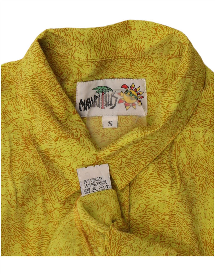 Camicetta camicia vintage oversize da donna con motivo astratto UK 10 piccola gialla