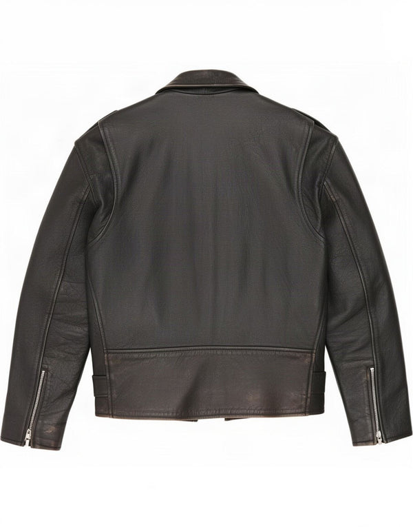 Giacca da motociclista in pelle da uomo vintage UK 38 media nera