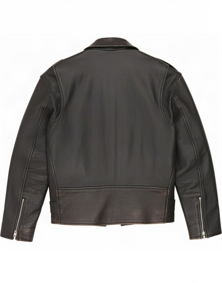Giacca da motociclista in pelle da uomo vintage UK 38 media nera