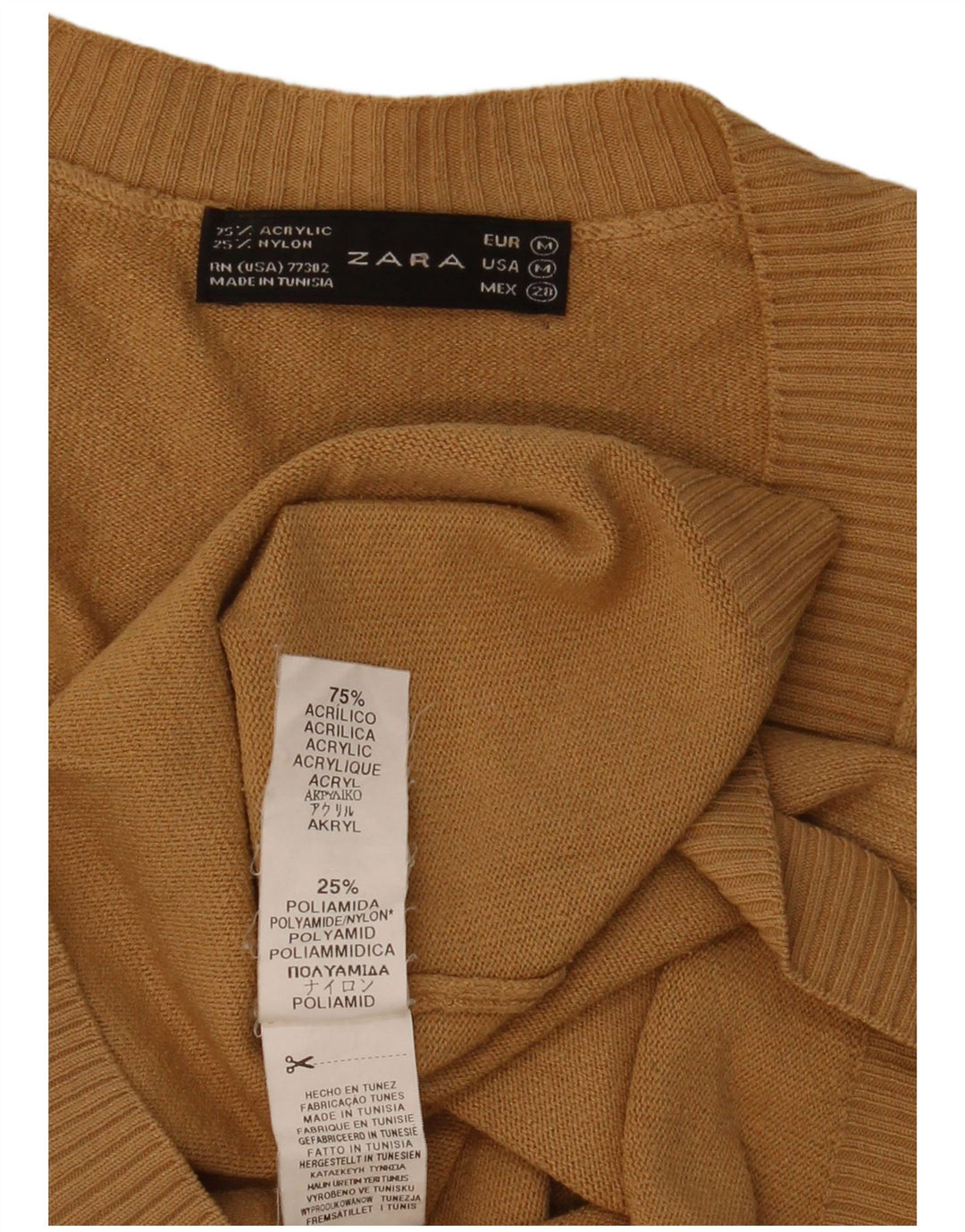 Maglione con scollo a V da donna Zara UK 12 Acrilico beige medio