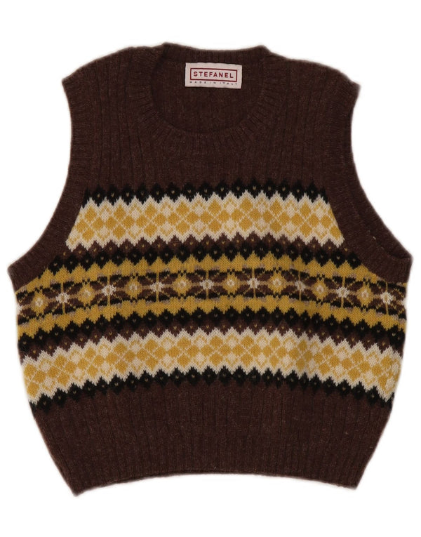 Canotta corta da donna Stefanel UK 10 piccola lana Fair Isle marrone