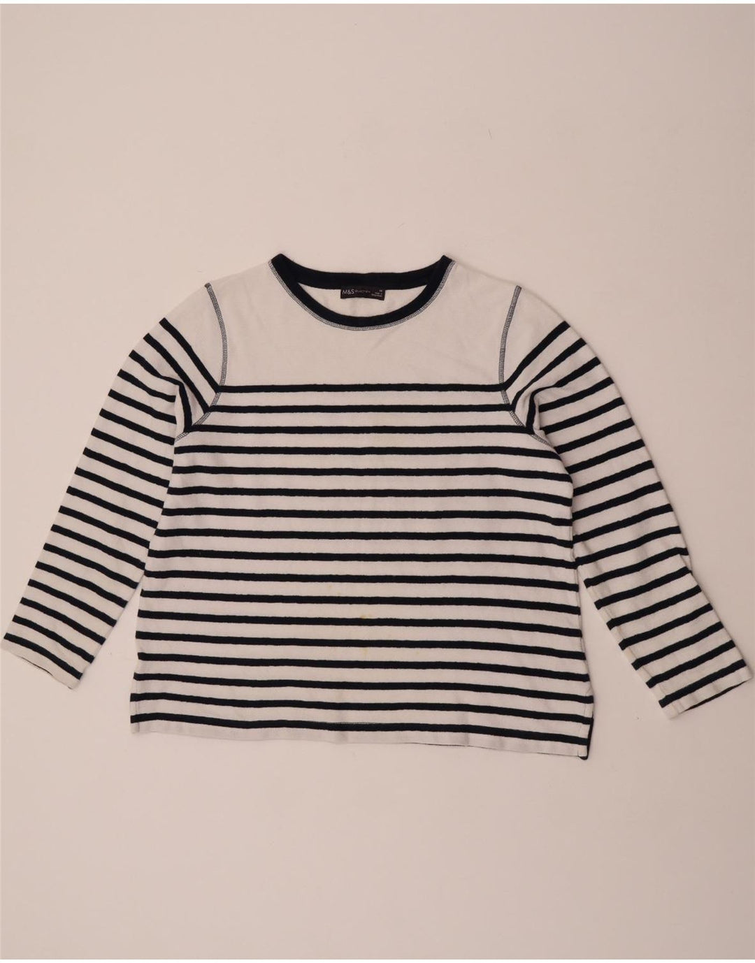 Maglione maglione girocollo da donna Marks & Spencer UK 14 grandi righe bianche
