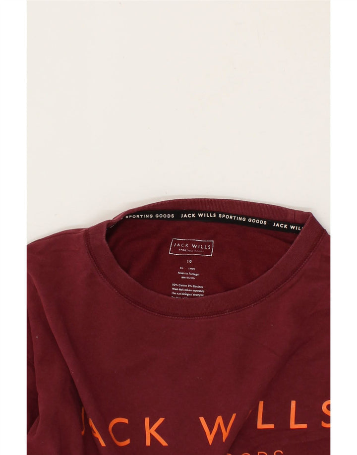 JACK WILLS Womens Oversized Graphic Sweatshirt Jumper UK 10 Small Burgundy Vintage Jack Wills and Second-Hand Jack Wills from Messina Hembry 