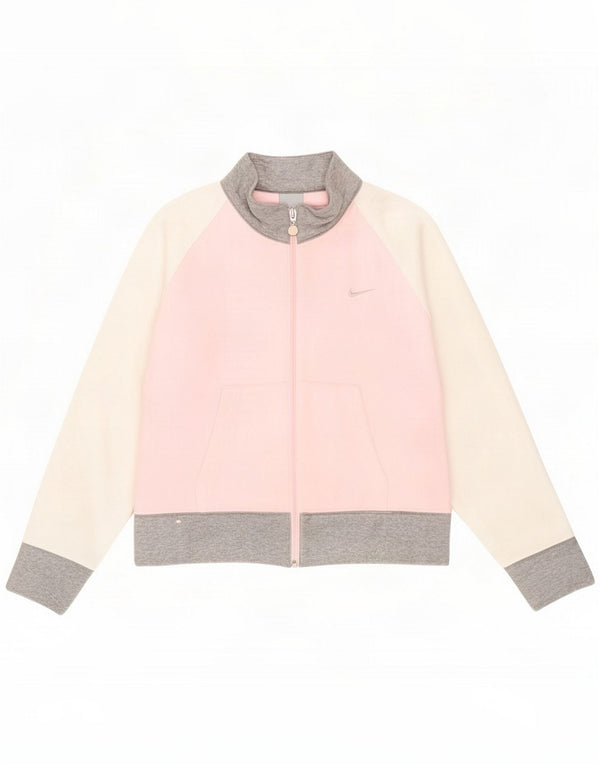 Nike Girls Tracksuit Top Jacket 12-13 Years Large Pink Colourblock Cotton